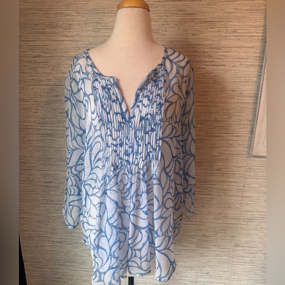 Stitch fix PARAGON Blue and White sheer Women's Top. Perfect over swimsuit!